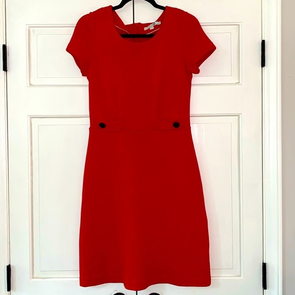 BODEN Red Cordelia Ottomon Ribbed Textured Button Detail Sheath Dress Size 6 R - Picture 5 of 11
